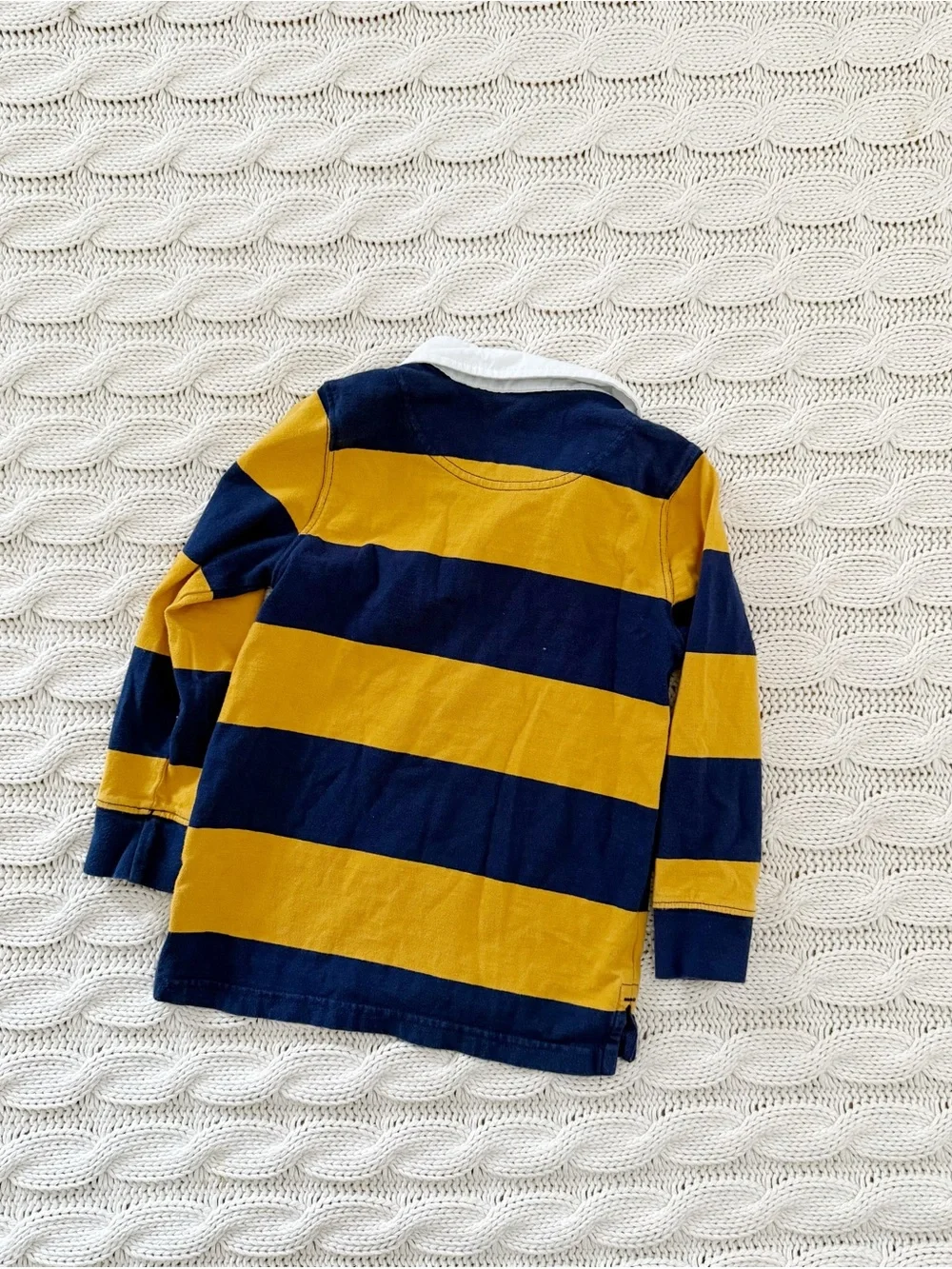 Hanna Andersson White-Collar Rugby Top in Navy & Mustard